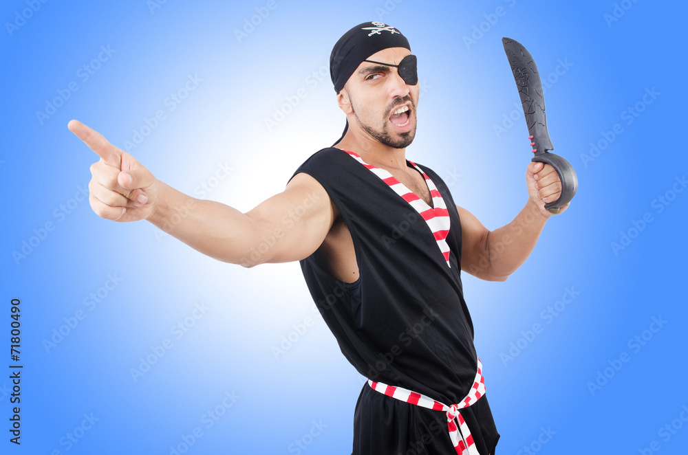 Wall mural man in pirate costume in halloween concept