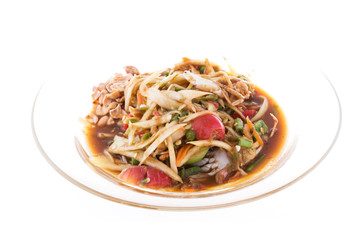 papaya salad on white background