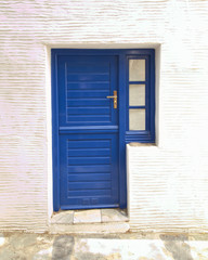 Greek island, blue door on white wall