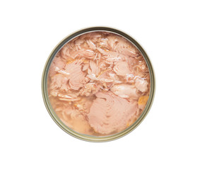 Canned tuna isolated on white background
