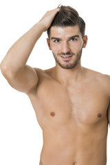 Handsome shirtless naked young man