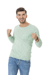 young man in casual fashion on white