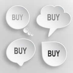 Buy. White flat vector buttons on gray background.