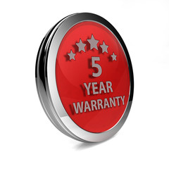 Five year warranty circular icon on white background