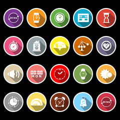 Time related flat icons with long shadow