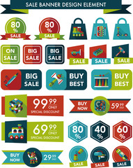 Toy sale banner design flat background set, eps10