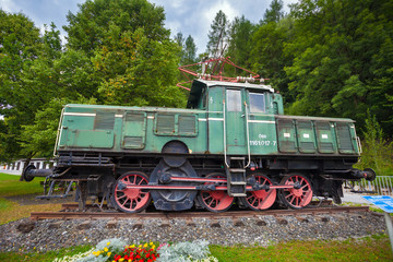 Fototapeta na wymiar Old vintage green electric locomotive