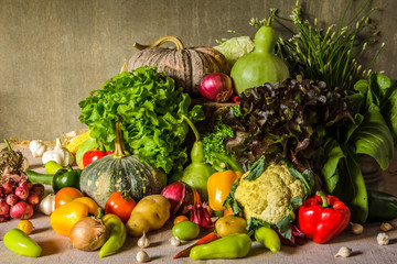 still life  Vegetables, Herbs and Fruit.