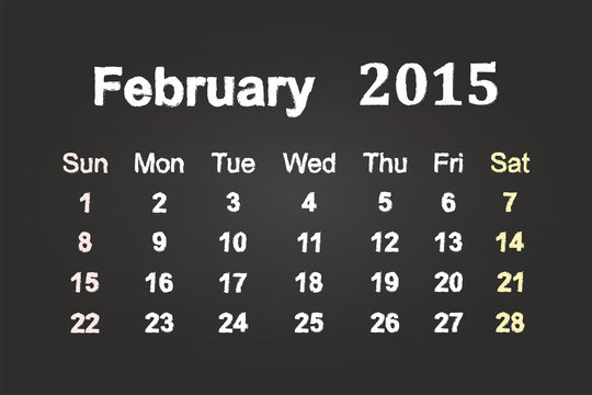 February Month 2015 Calendar On Blackboard