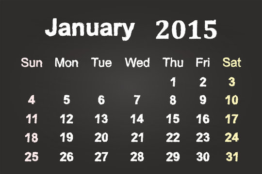 January Month 2015 Calendar On Blackboard