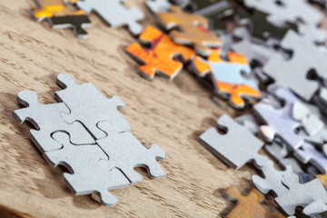 Closeup of Connected Jigsaw Puzzle Pieces