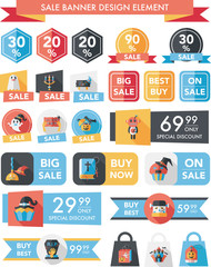 Halloween sale banner design flat background set, eps10
