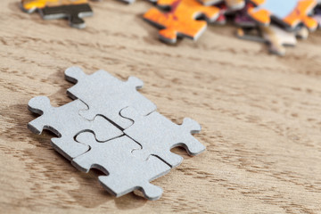 Closeup of Connected Jigsaw Puzzle Pieces