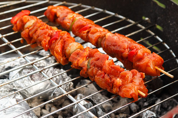 Charcoal barbecue ribs and kebabs.