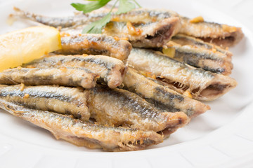 Fried anchovies close up