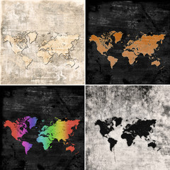 set of grunge maps of the world