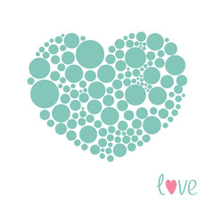 Blue heart made from many round dots Love card Flat design