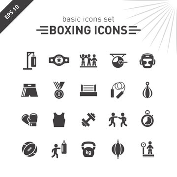 Boxing icons set.
