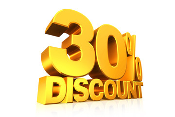 3D render gold text 30 percent discount.