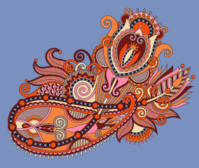 original hand draw line art ornate flower design. Ukrainian trad