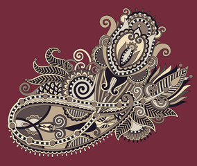 original hand draw line art ornate flower design. Ukrainian trad