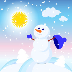 illustration of a snowman in a winter shiny day vector