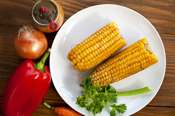 boiled corn and vegetables