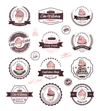 Vintage retro cupcakes bakery badges and labels