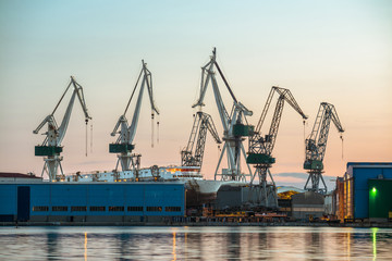 Obraz premium Industrial cargo cranes in the dock