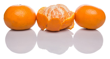 A group of Mandarin orange fruit over white background