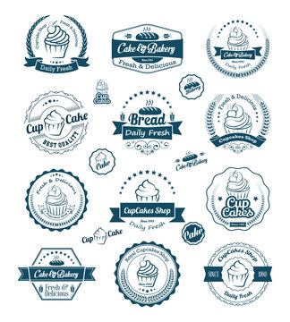 Vintage retro cupcakes bakery badges and labels