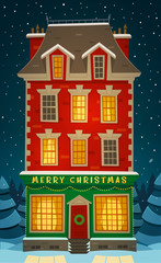Old apartment english style house. Christmas card