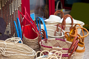 Handmade wicker female bags at french market