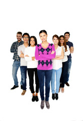 Fototapeta premium Full length portrait of a happy people isolated on a white