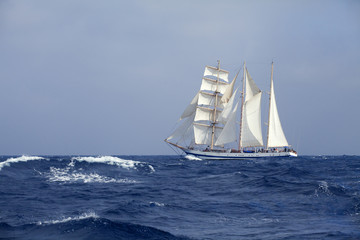 Fototapeta na wymiar Tall ship in the sea