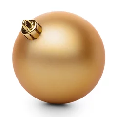 Selbstklebende Fototapete Ballsport Goldene Weihnachtskugel isoliert auf weißem Hintergrund