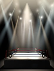 Boxing Ring Spotlit Dark - obrazy, fototapety, plakaty