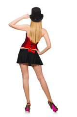 Woman magician isolated on white