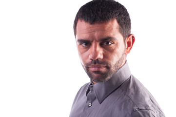 serious man looking to camera