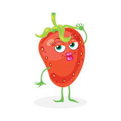 Cute strawberry on a white background. Vector character.