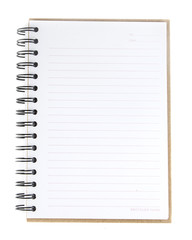 blank spiral notebook open on white background