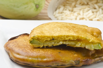 Brinjal fry with bason Traditional indian snacks