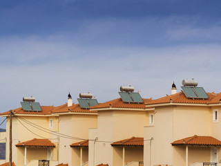 Solar water heaters on apartment roof