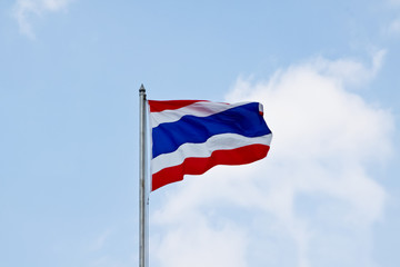 Flag of Thailand waving with blue sky
