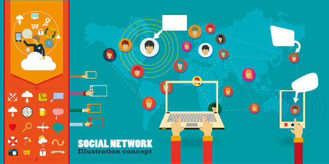 Social Network Vector Concept with icons.