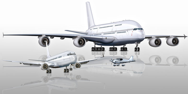 Passagierflugzeuge - Größenvergleich, freigestellt