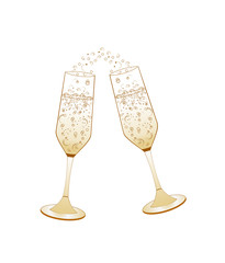 Champagne glasses.Golden wedding celebration