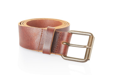 Leather belt isolated on white, clipping path