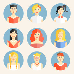 Flat icons with portraits of fashionable women