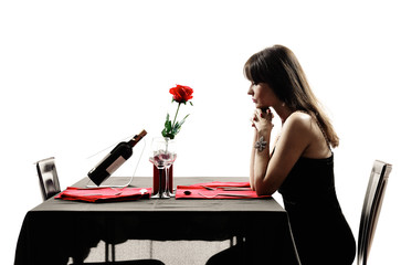 lover woman waiting for dinner silhouettes